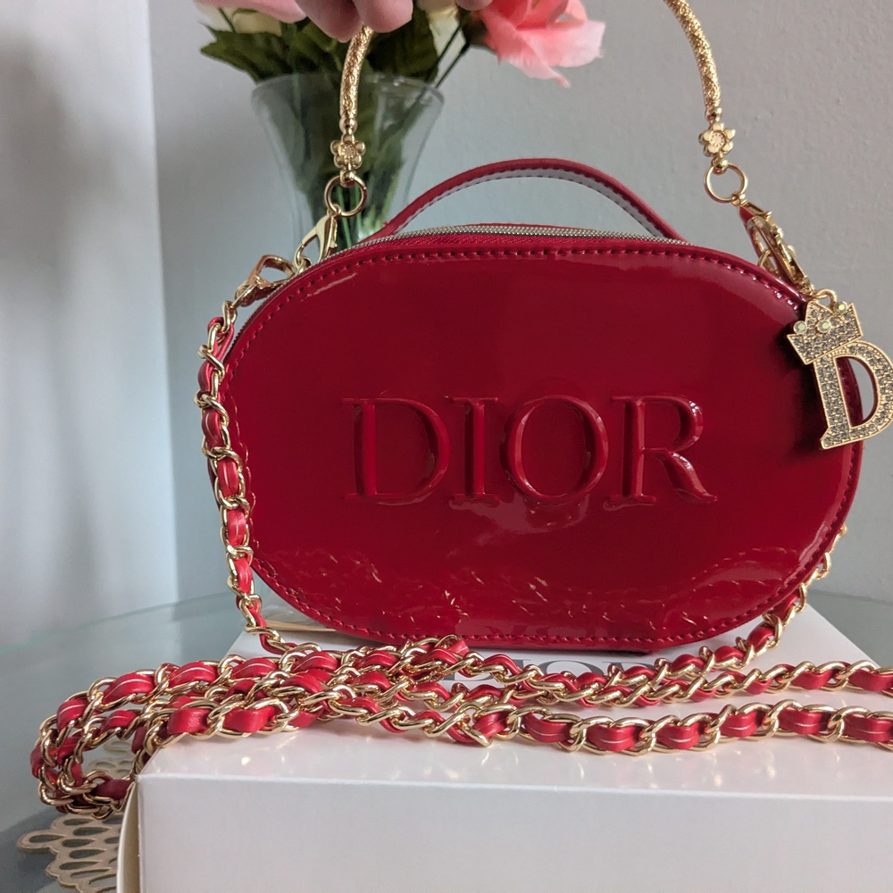 Dior Glossy Red Mini Bag with Gold Accents
